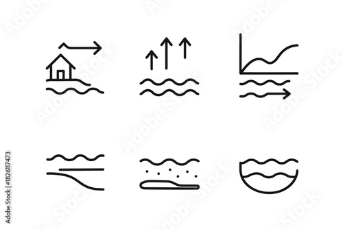 Minimalist flood and water level icons for crisis management and environmental awareness