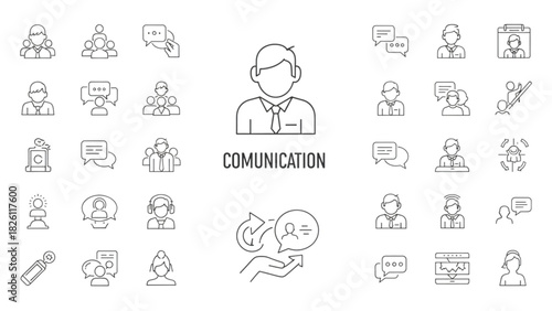 Communication and Connection Icons Representing Dialogue, Teamwork, and Social Interaction