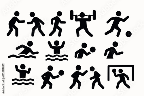Silhouette icons of various sports and fitness activities