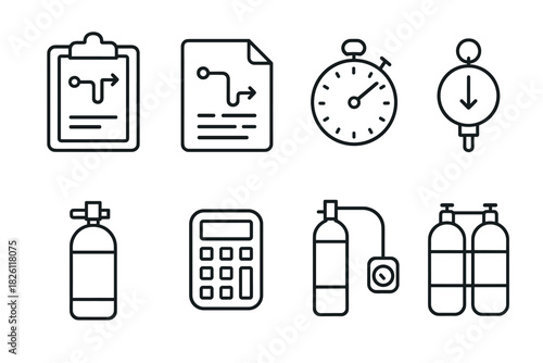 Set of line style icons for project management and technical tasks
