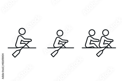 Simple linear icons of rowers in boats: solo and team