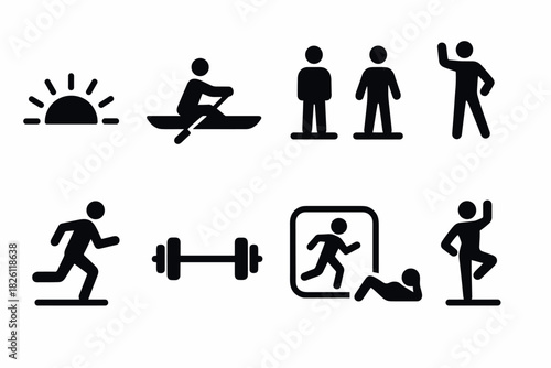 Minimalist exercise and outdoor activity icons for fitness and recreation