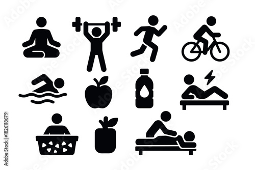 Active lifestyle icons set: fitness, meditation, and wellness activities