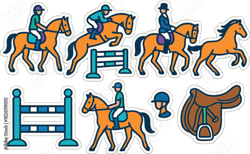 Equestrian stickers: horse riding, jumping, and dressage designs