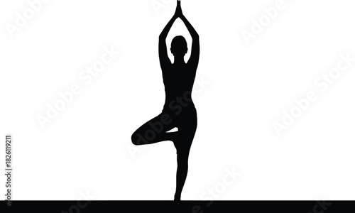 Tree pose silhouette on white background Vector