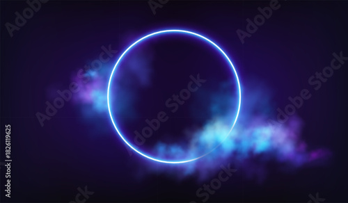Vector Neon Ring Circle Background Illustration With Nebula Mist