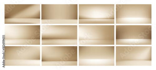 Beige Aesthetic Minimalist Empty Photo Studio Room. Abstract Gradient Background 3d Blank Scene. Vector Illustration