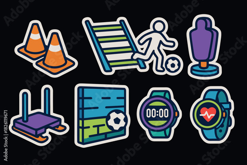 Colorful sports training equipment stickers with modern design