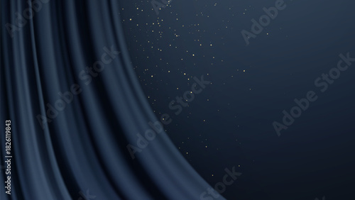 Vector Illustration Dark Blue Curtain Background Starry Night Draped Fabric Elegant Studio Scene