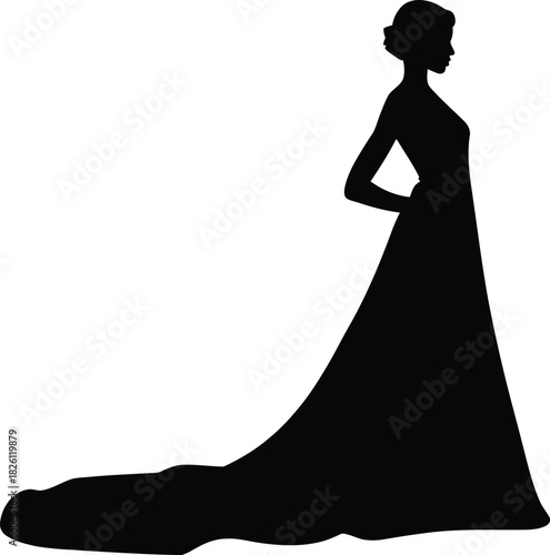Woman silhouette gown with train Vector