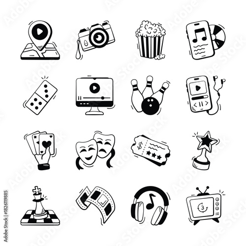 Grab this pack of entertainment icons in modern design style