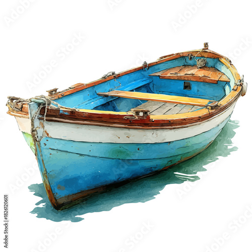 Rowboat in watercolor painting style, vector illustration on white background.
