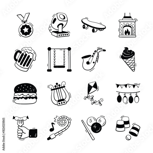 Well designed entertainment icons in modern design style