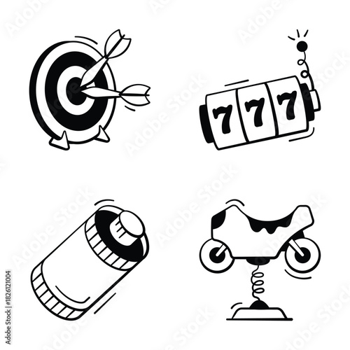Well designed hand drawn entertainment icons, ready for premium use