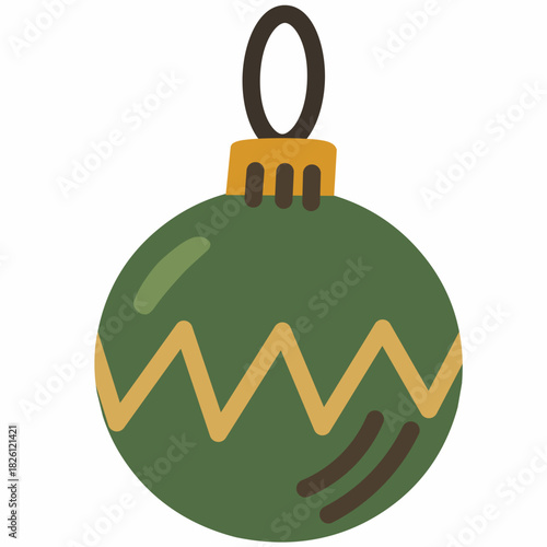 Green Christmas Ornament in Cute Flat Style Design