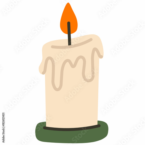 Tall Christmas Candle in Cute Flat Style Illustration