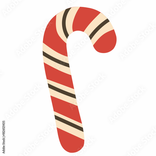 Candy Cane in Cute Flat Style for Christmas Design