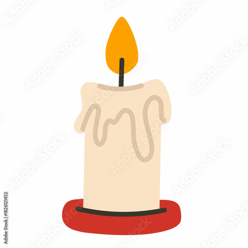 Small Christmas Candle in Cute Flat Style Icon