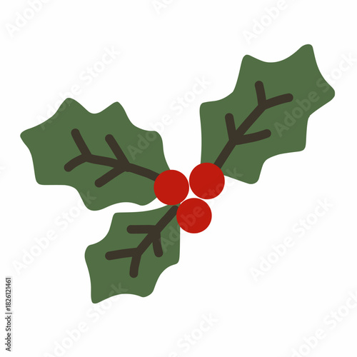 Holly Leaves in Cute Flat Style for Winter Decoration