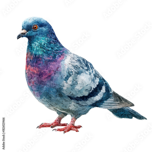 Pigeon in watercolor painting style, vector illustration on white background.