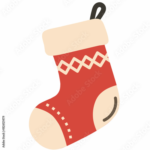 Christmas Stocking in Cute Flat Style for Festive Design