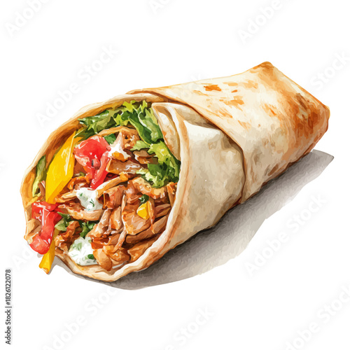 Shawarma in watercolor style, vector illustration, isolated on white background.