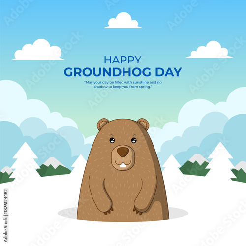 Vector illustration of Groundhog Day social media template