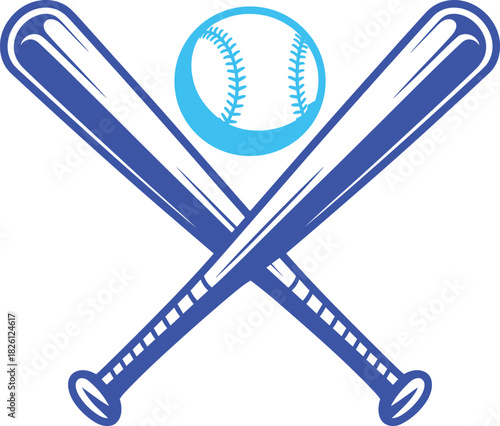 Baseball bats crossed with a classic baseball, bold black and white design perfect for sports logos, team merch, and fan graphics