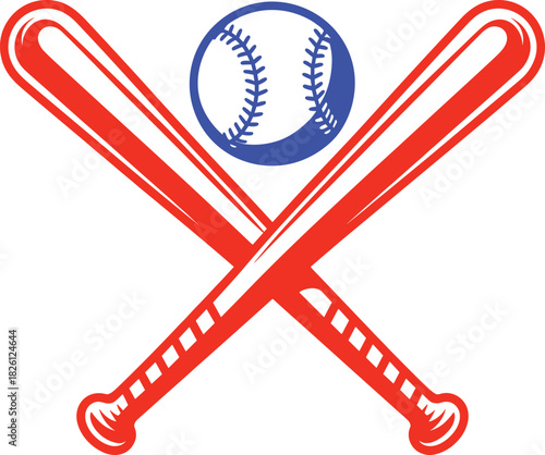 Baseball bats crossed with a classic baseball, bold black and white design perfect for sports logos, team merch, and fan graphics