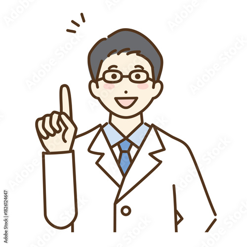 説明する白衣の男性のイラスト