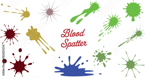 Black ink splatter drip vector set with messy splash stains, abstract splat shapes, grunge paint droplets for artistic design