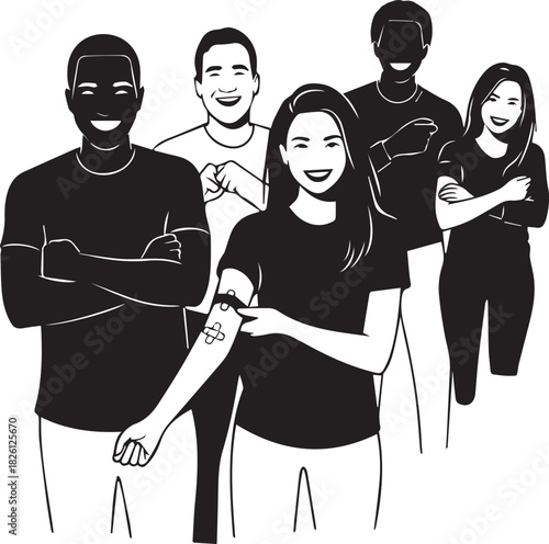 Diverse group of people united for a cause wearing ribbons and showing support together