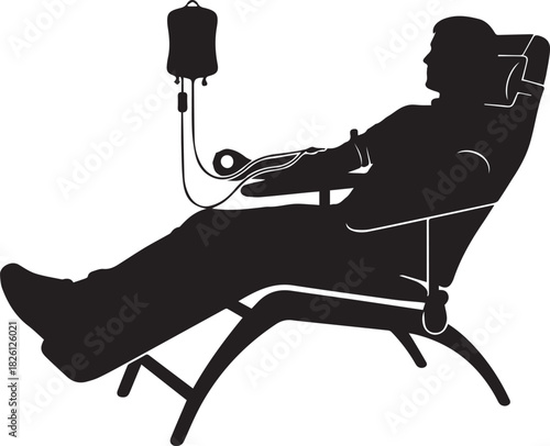 Silhouette of person receiving intravenous infusion therapy while relaxing in a chair