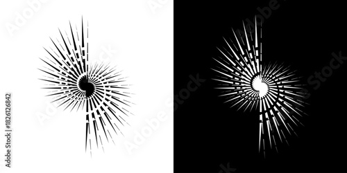 Dynamic abstract spiral sound wave rhythm lines. Circular spiral sound wave rhythm of lines. Circular futuristic abstract lines, black and white background.	