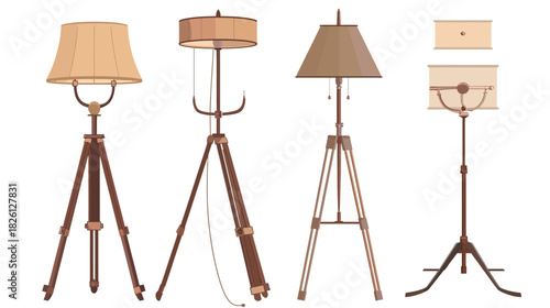 Wooden Decorative Floor Lamp Tripod — Minimal Silhouette Vector