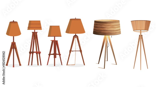 Wooden Decorative Floor Lamp Tripod — Minimal Silhouette Vector