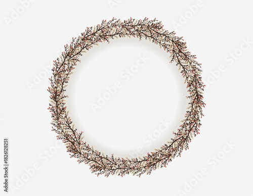 Minimalist Christmas Wreath Frame Vector Elegant Botanical Holiday Decoration.