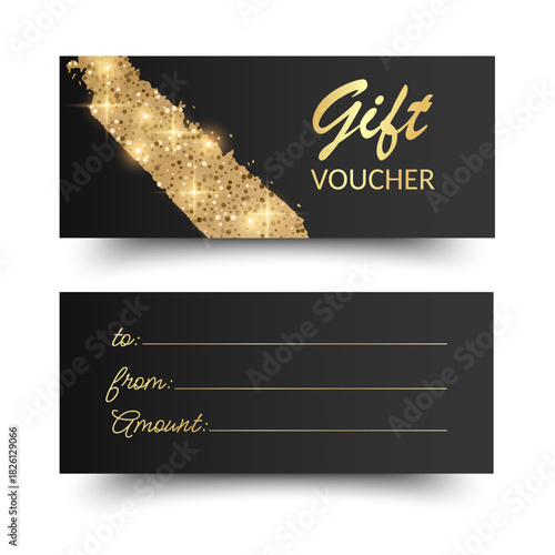 Elegant Gift Voucher Sale with Golden Simple design. Design for invitation, certificate, gift coupon, ticket or voucher