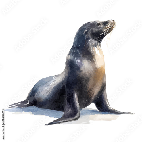 Sea Lion in watercolor style, vector illustration, isolated on white background.