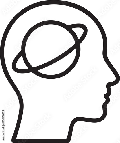 A human head in profile containing a planet with rings inside