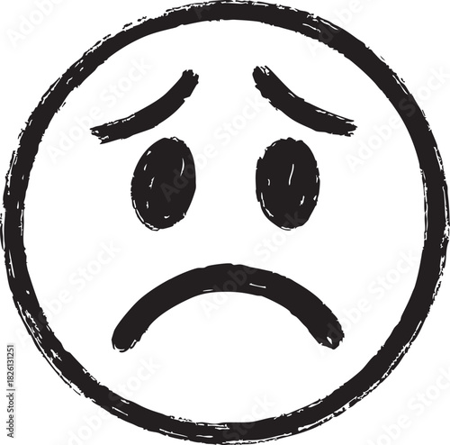 A simple black and white sketch of a sad frowning face emoji
