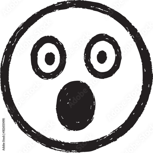 A simple black and white drawing of a surprised face with wide eyes
