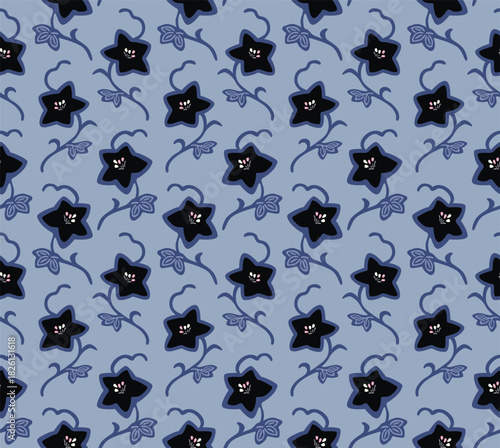Japanese Cute Star Flower Vector Seamless Pattern