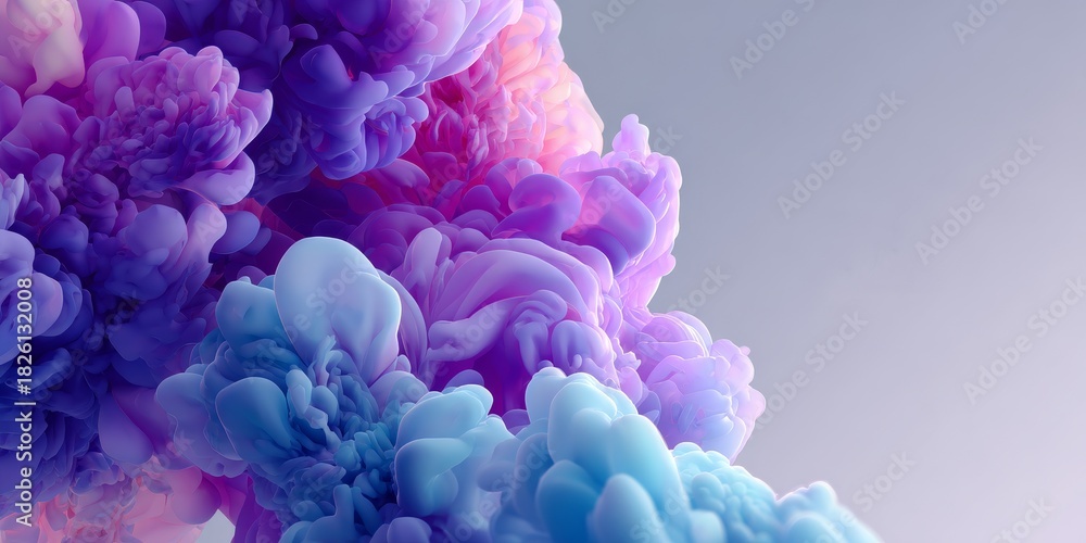 Obraz premium Soft abstract colorful smoke cloud with flowing pink and purple gradient. Dynamic fluid shape movement concept for modern background design.