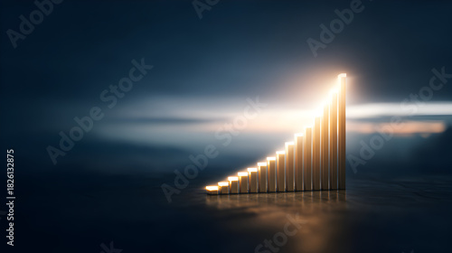 Illuminated Growth: A striking visual of a glowing staircase ascending upwards against a dusky backdrop, symbolizing progress, ambition, and the pursuit of success.