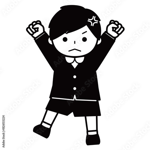 怒って両手を上げる男の子