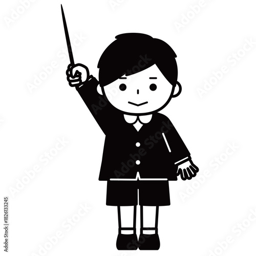 指示棒を持って説明する男の子