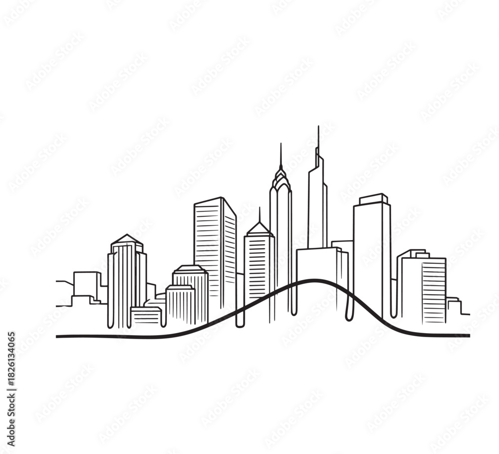 Obraz premium Minimalist City Skyline A Simple Line Drawing of Urban Architecture with buildings and linear design