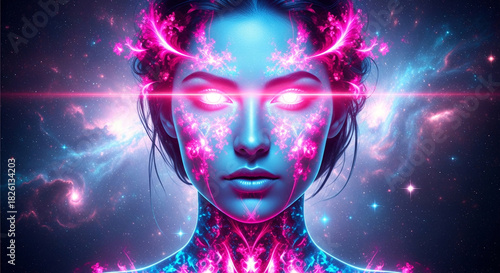 Wallpaper Mural Surreal Glowing Woman with Cosmic Energy and Futuristic Aesthetics Illustration Torontodigital.ca