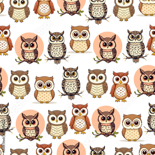 Wallpaper Mural a beautiful owl, a predatory forest bird. Seamless texture, pattern. Watercolor illustration, artificial intelligence generator, AI, neural network image. background for the design Torontodigital.ca